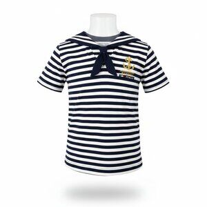 Venice Collared Navy White Striped Short Sleeved Sailor Shirt Boys Size 9/10
